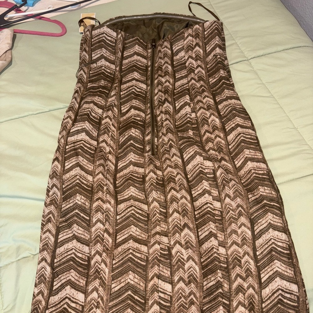 Michael Kors Strapless Brown Patterned Dress - image 3